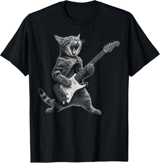 Funny Cat Playing Guitar Rock and Roll Gifts Men Women Kid T-Shirt