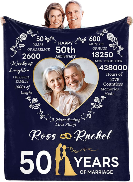 Customized Best 50th Anniversary Blanket Gifts for Couple Parents, Custom 50th Wedding, Golden 50 Years of Marriage Blankets