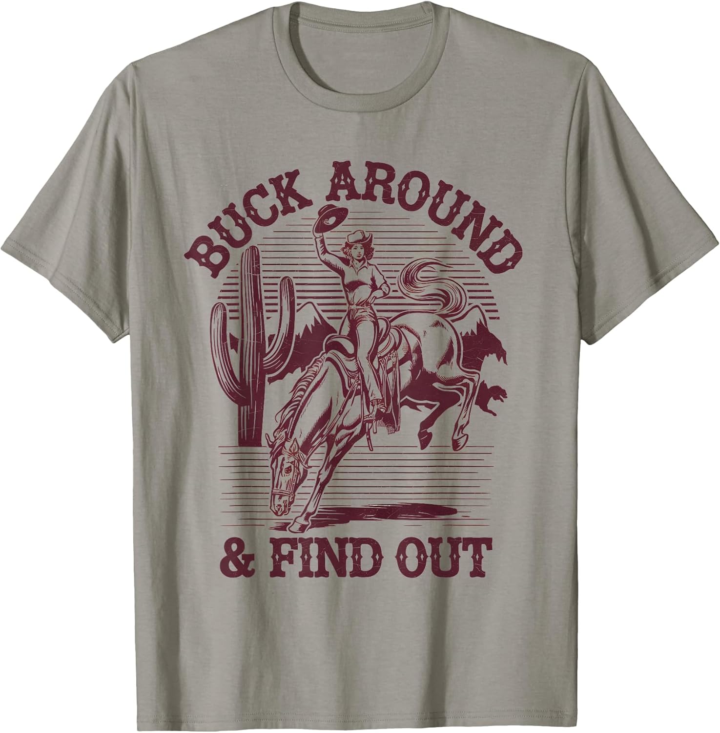 Desert Western Retro Vintage Cowboy Buck Around and Find Out Country T-Shirt Grey Small
