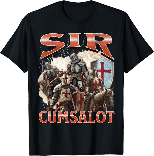 Sir Cumsalot Funny Offensive Knight Meme Bootleg Graphic T-Shirt