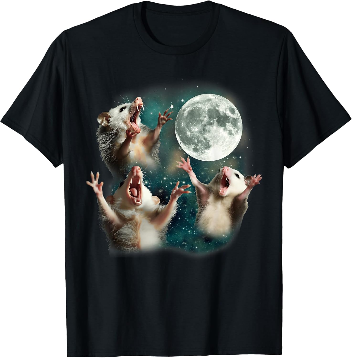 Three Possum Moon | 3 Opossum Funny Weird Cursed Meme T-Shirt