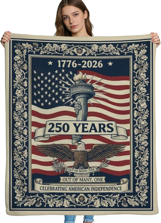 Fleece Throw Blanket for Couch 250th Anniversary of USA, 250th Anniversary USA Blanket, Decorative and Giftable Machine Wash Novelty Blankets for Women, Men 40 * 60inch