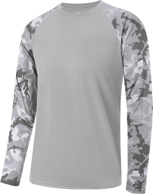 Men's Long Sleeve Fishing Shirts, UPF 50+ Camo Sun Protection Rash Guard, UV Shirt for Swimming Hunting Outdoor