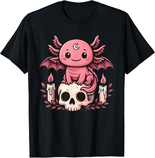 Kawaii Pastel Goth Cute Creepy Axolotl Bat Skeleton Axolotl T-Shirt