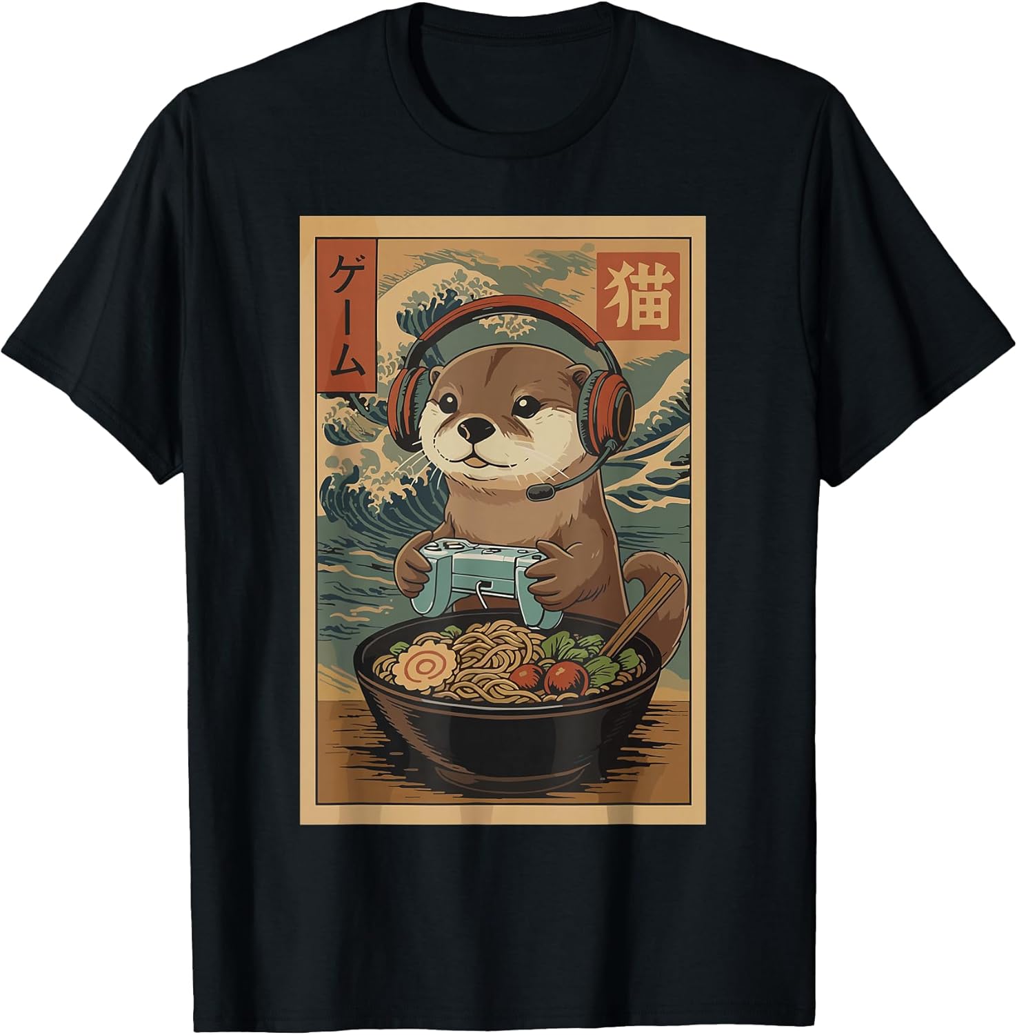 Kawaii Japanese Ramen Otter Retro Gaming Shirts for Men T-Shirt