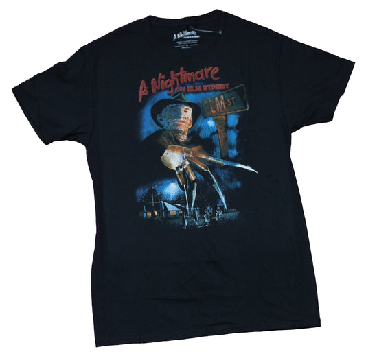 Nightmare on Elm Street Mens T-Shirt - Poster Big Freddy Over Neighborhood