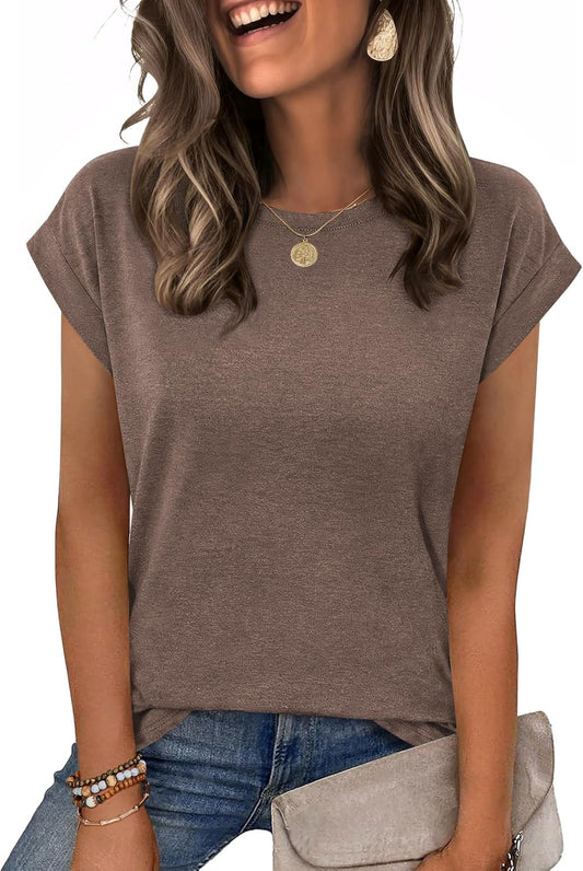 Womens Tops Summer Casual Cap Sleeve Tshirts Shirts Business Dressy Spring Fashion Outfits Trendy Clothes
