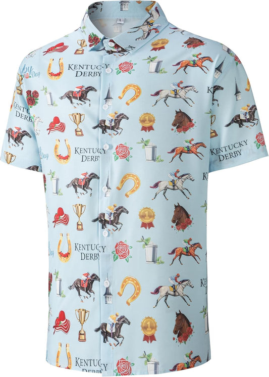 Men's Casual Button Down Shirts Regular Fit Print Short Sleeve Hawaiian Shirt for Men