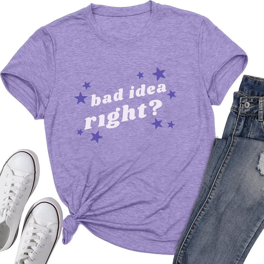 Bad Idea Right Shirt Vintage Graphic Tees for Women Concert Music Pop Rock Album Tour Tshirts Letter Print Top
