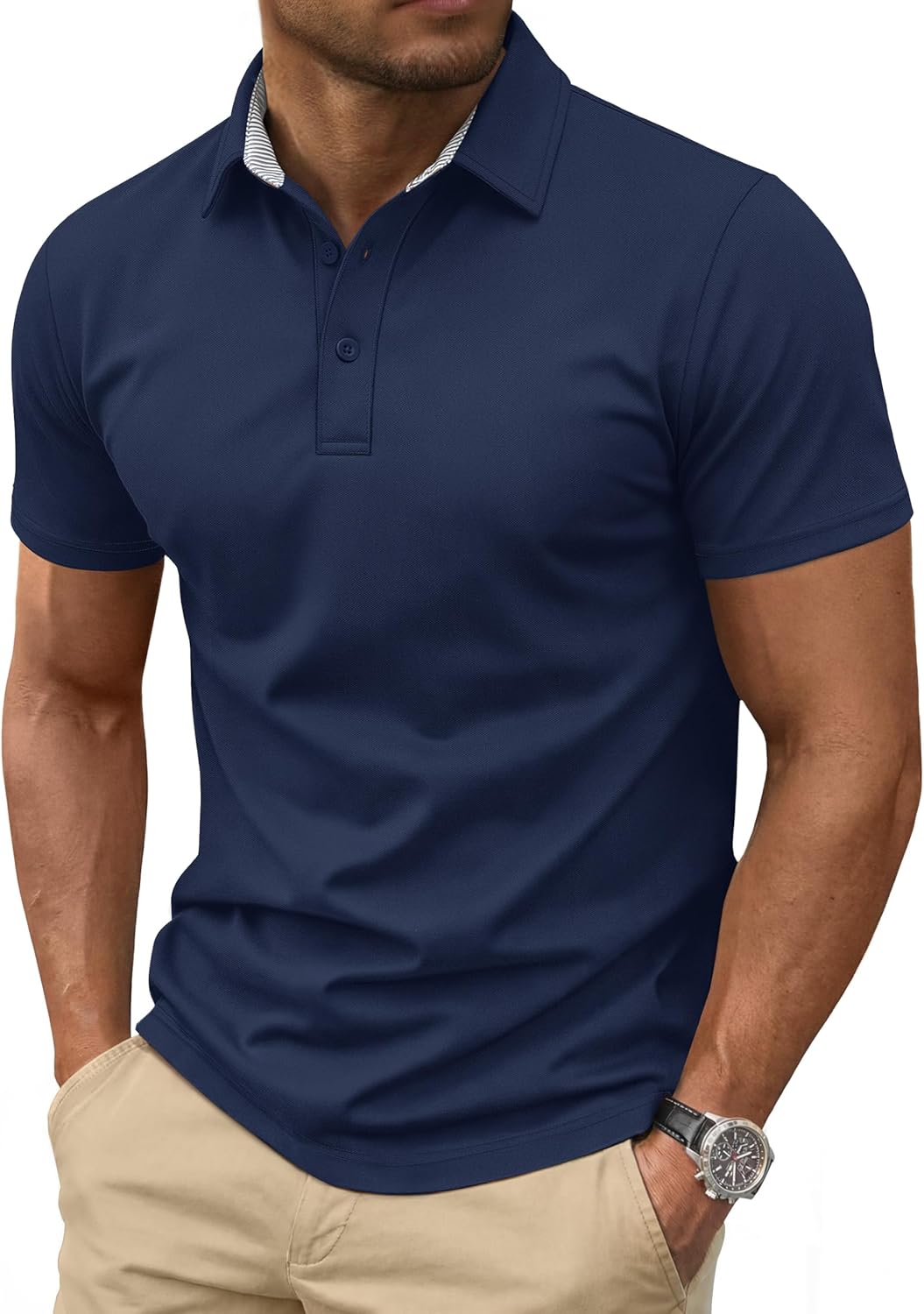 Men's Polo Shirts Short Sleeve Cotton Pique 3 Buttons Golf Shirts Classic Fit Casual Performance T-Shirt