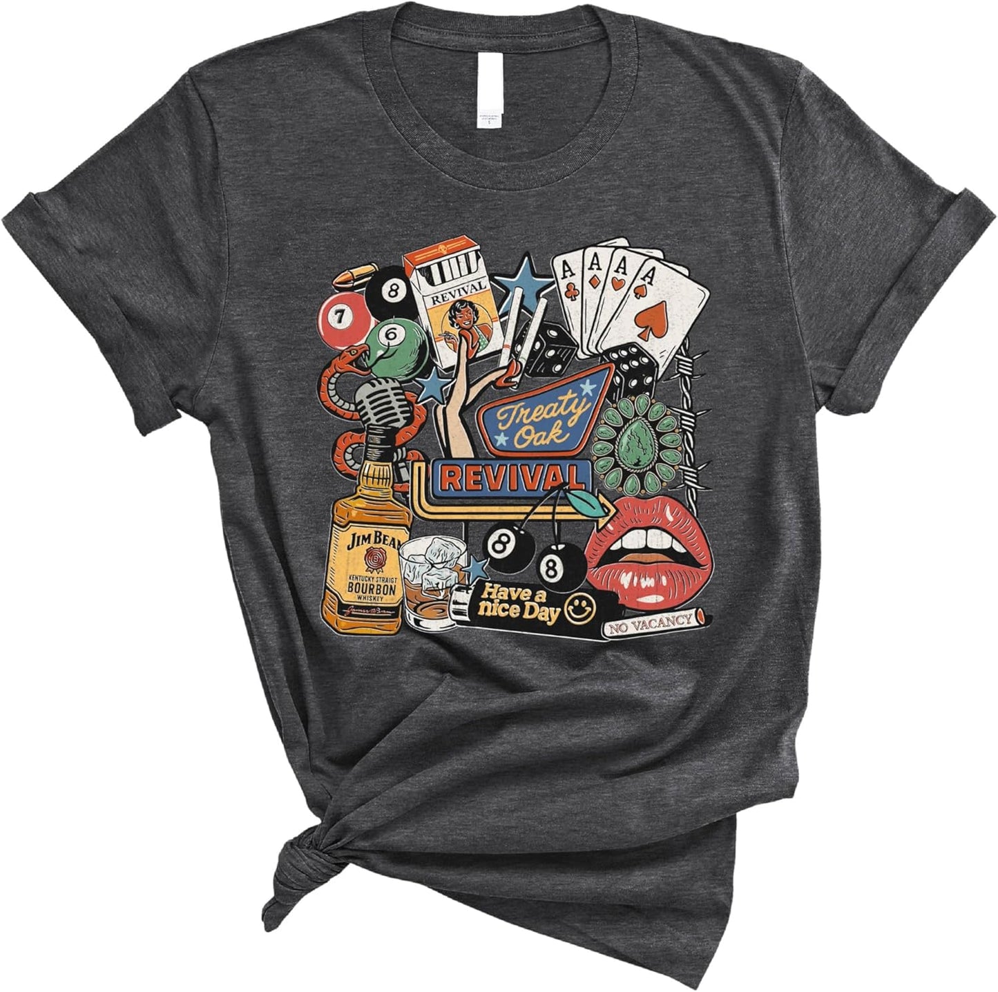 Retro Dive Bar Collage T-Shirt | Rock & Roll Revival Aesthetic Tee | Vintage Gambling Drinking Lifestyle