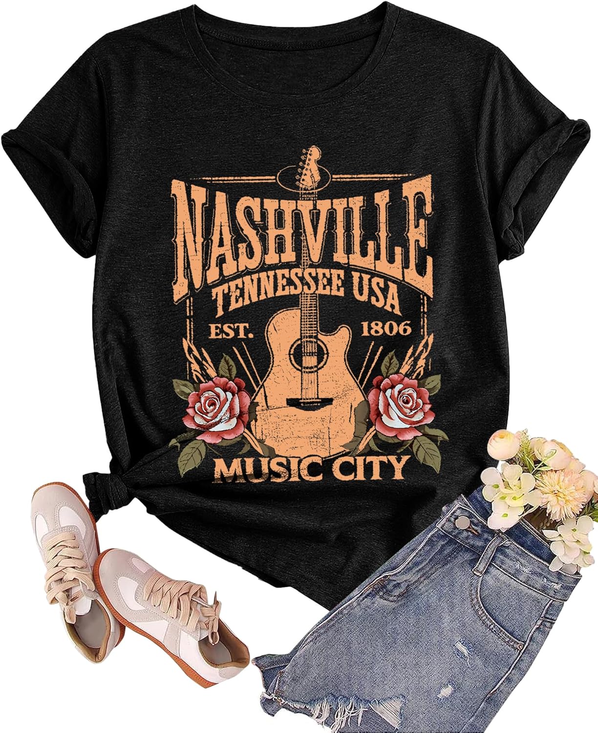 Womens Nashville Western Rodeo Cowgirl Vintage Graphic Band Tee T Shirt Short Sleeve Casual Summer Tops Outfits