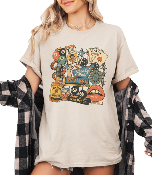 Treaty Oak Revival Cowboy T-Shirt, Vintage Western Graphic Tee, Retro Collage Shirt, Whiskey Poker Graphic T Shirt, Unisex Trendy Tee Multicolor