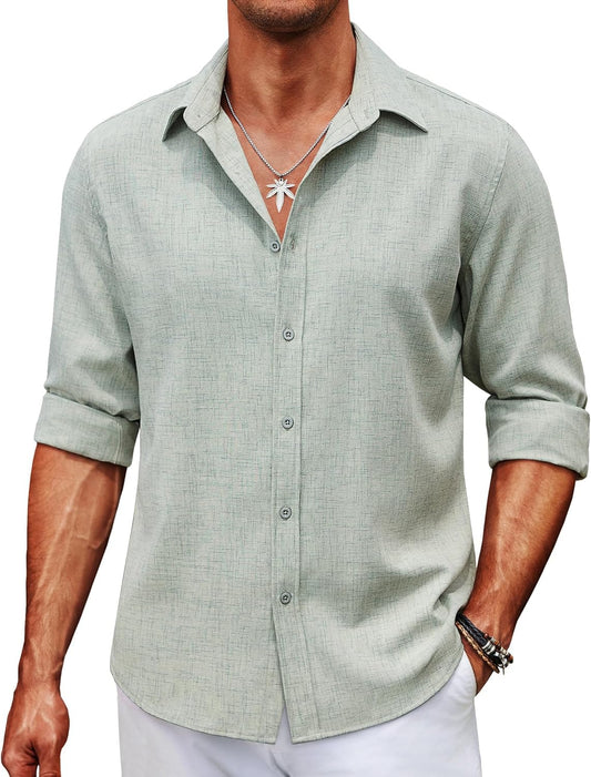 Mens Button Down Shirt Long Sleeve Untucked Shirts Regular Fit Casual Dress Shirts