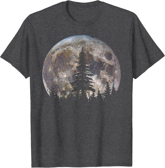 Retro Full Moon Vintage Forest Nature Minimalist Pine Tree T-Shirt
