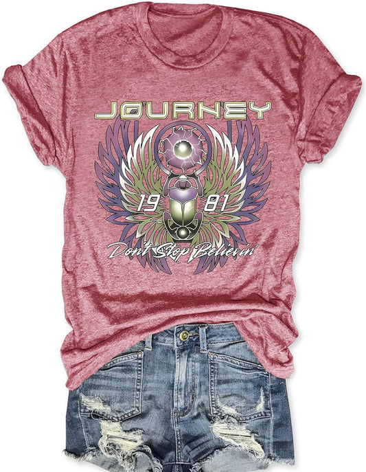 Journey T Shirts for Women Vintage Travel Shirt Funny Graphic Tees Short Sleeve Tops