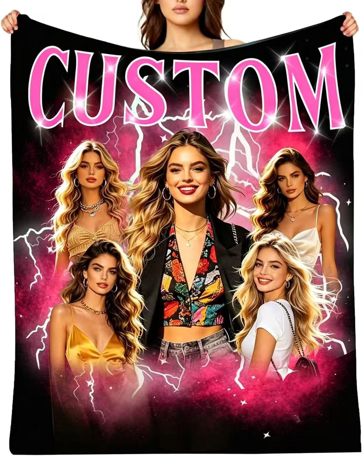 Custom Photo Blanket Personalized with Your Picture and Text - Customized Throw Blanket Gift for Mom,Dad, Couple, Friends, Birthday, Mothers Day, Christmas, Anniversary, Home Decor