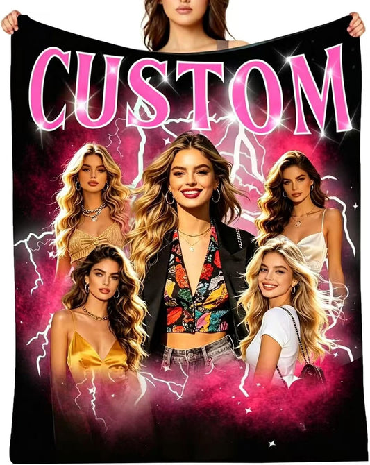 Custom Photo Blanket Personalized with Your Picture and Text - Customized Throw Blanket Gift for Mom,Dad, Couple, Friends, Birthday, Mothers Day, Christmas, Anniversary, Home Decor
