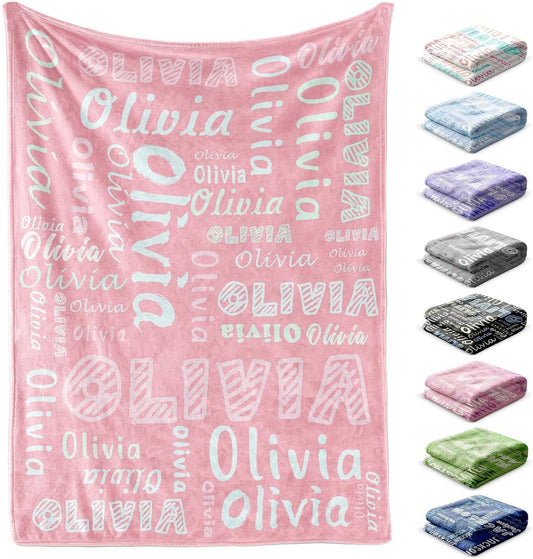 Custom Blanket, Personalized Blanket with Name for Adults Kids Baby, 4 Sizes Customized Flannel Blanket, Christmas Birthday for Mom Dad Family Teens Girls Boys