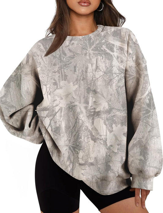Camo Sweatshirt for Women Mens Oversized Fleece Camouflage Maple Leaf Crewnecks Pullover Tops Hunting Hoodies