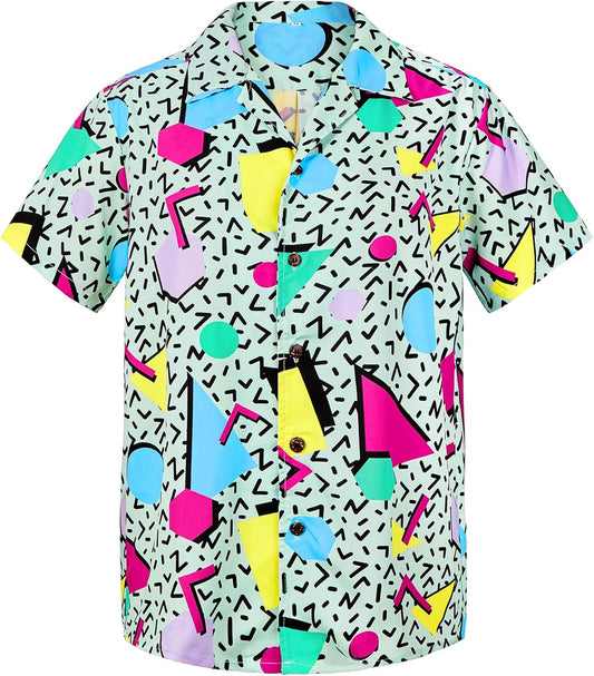 80s 90s Hawaiian Shirts for Men - Funny Retro Short Sleeve Button Down Outfit Top for Themed Party Disco Summer Beach