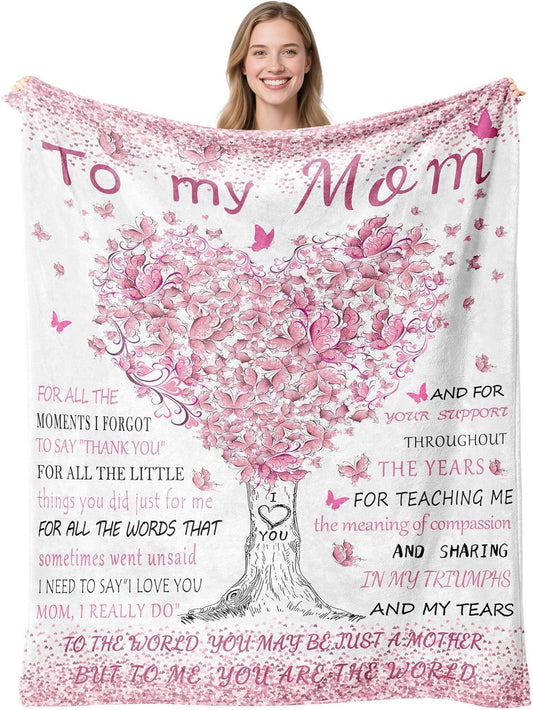 Mothers Day Blanket Gifts for Mom, Mom Birthday Gifts from Daughter Son, Mothers Gift for Christmas Valentine's Day Thanksgiving Day, Moms Birthday Gift Ideas Flannel Throw Blanket 60" X 50"