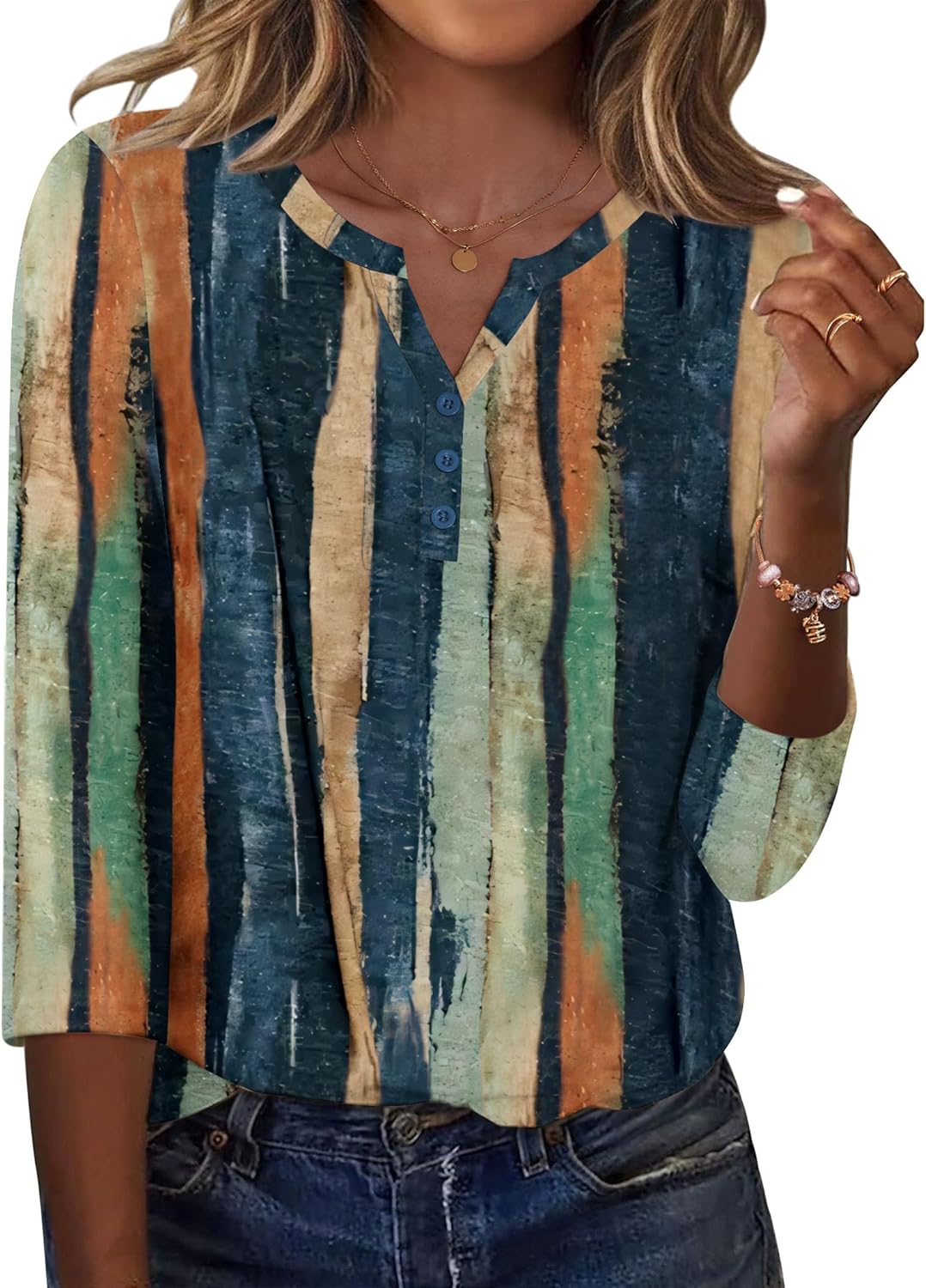 3/4 Length Sleeve Womens Tops Casual Dressy Summer Blouses Buisness Work Spring Tee Shirts
