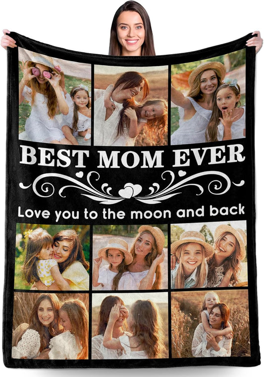 Personalized Mothers Day Birthday Gifts for Mom Wife from Daughter Son Husband Customized Photo Gifts for Mama Custom Blanket with Pictures Christmas Valentines Day Unique Gift for Mom Women