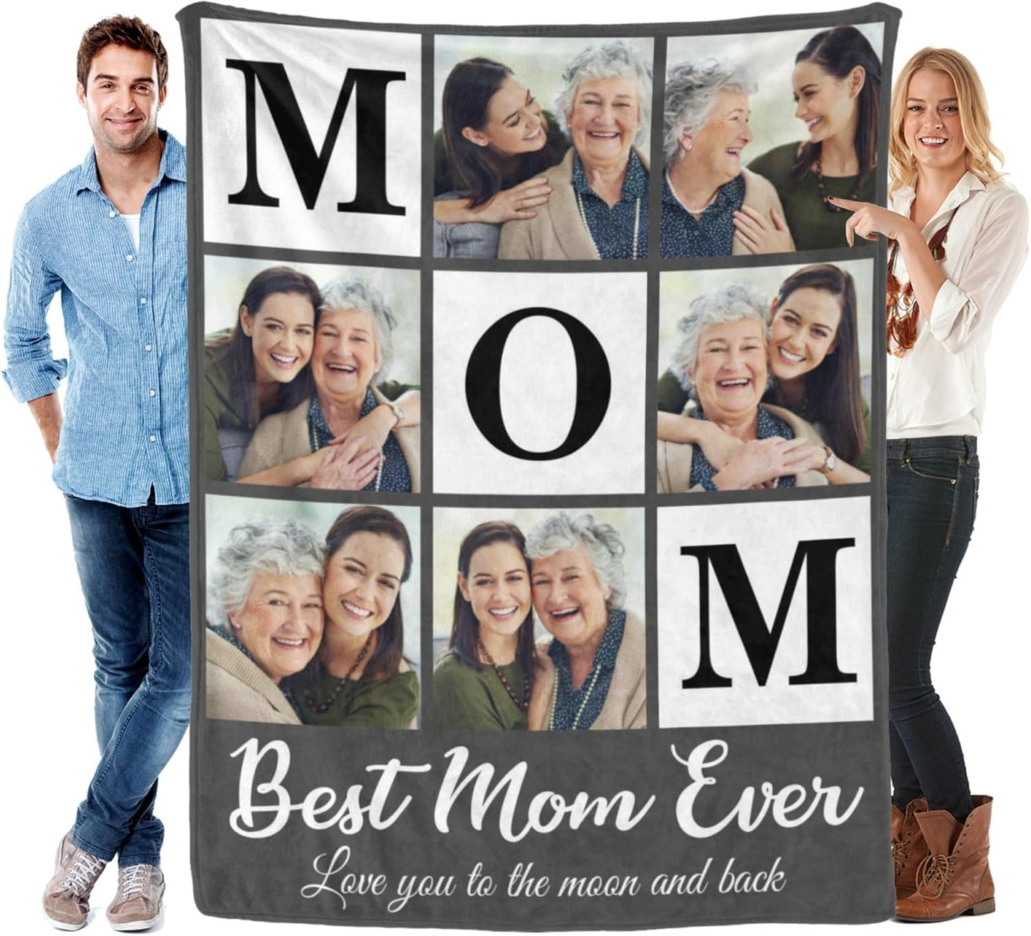 Personalized Gifts for Mom from Daughter Son Mother's Day Custom Blanket with Picture Customized Anniversary Memories Souvenir with Family Photos for Women Grandma Birthday Gift Soft and Warm