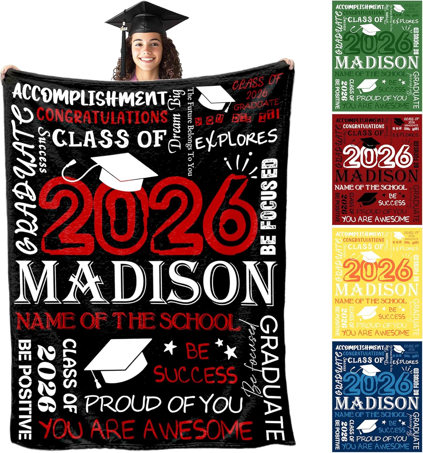 2026 Graduation Throw Blanket College Graduate Gifts for Him/Her, Custom Blanket with Picture and Text Customized Blankets with Photos Graduate Gifts, Multi Size