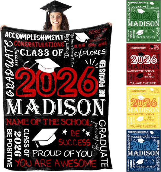 2026 Graduation Throw Blanket College Graduate Gifts for Him/Her, Custom Blanket with Picture and Text Customized Blankets with Photos Graduate Gifts, Multi Size