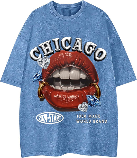 Men's Lip Graphic Tees Vintage Hipster Hip Hop Crew Neck Y2k T-Shirt Streetwear Top