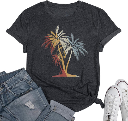 Vintage Boho Graphic Tees for Women Summer Round Neck Nature Cottagecore Tee Tops