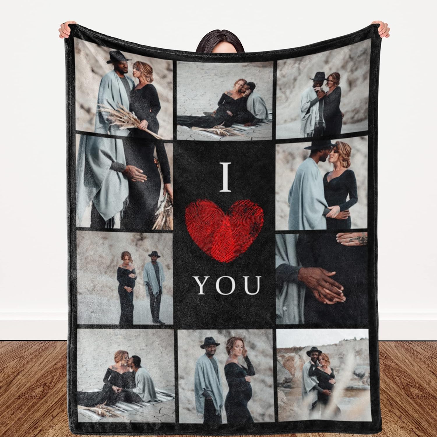 Custom Blanket Memorial Gift with Photo Text Collage: Made in USA , 10 Photos Customized Blankets Personalized Throw Blanket Using My Own Pictures for Family Mom Dad Kids Wife or Lover - 4 Sizes