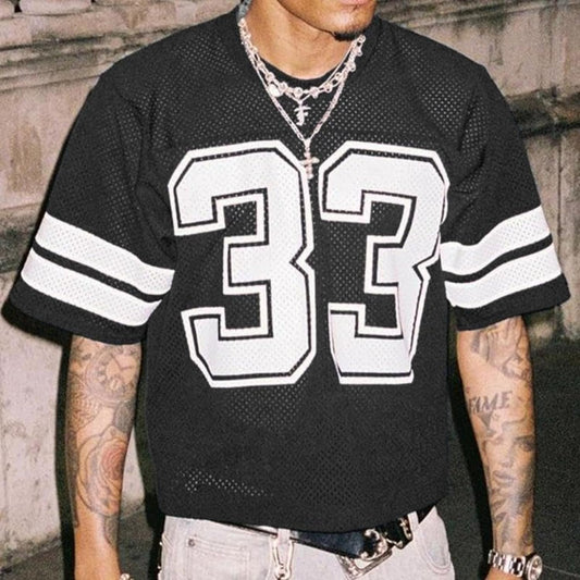 Men's Oversized Mesh Football Jersey T-Shirt - Vintage Graphic Print Short Sleeve Tee Y2K Streetwear Hip Hop Top