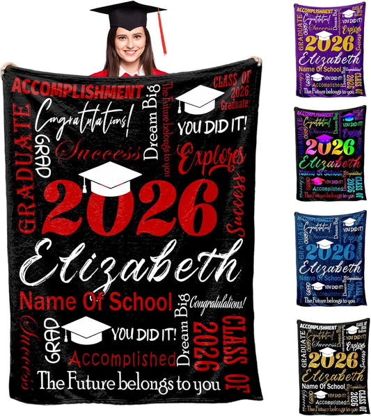 LOSARON Personalized Graduation Blanket 2026, Custom Blanket with Name, Flannel Blanket for Bed Sofa Travel, Graduation Gifts for Daughter Son Friend, High School College Grad Gifts
