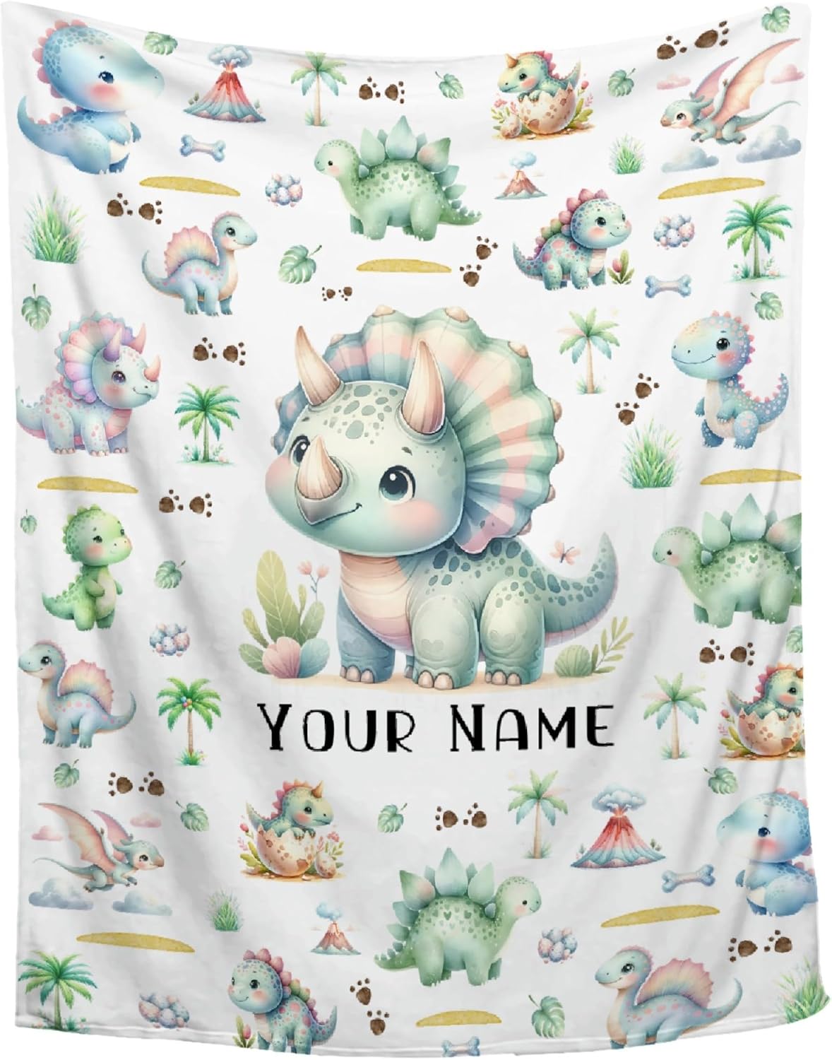 Custom Dinosaur Blanket,Personalized Baby Dinosaur Blanket,Soft Cozy Personalized Name Blankets for Kids, Baby Gift Blankets for Birthday,30"x40"-Toddler Size for Baby/Pet