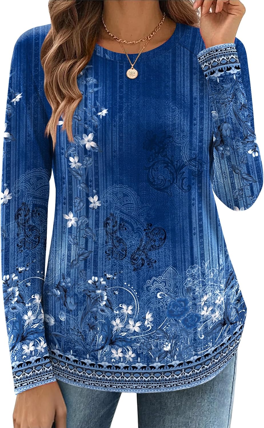 Long Sleeve Shirts for Women Crew Neck Casual Fall Fashion Blouses Basic Tunic Tops Dressy Work Clothes