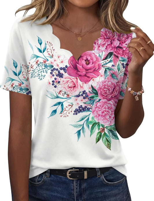 Womens Summer Tops V Neck Short Sleeve Shirts Dressy Casual Tunic Blouses Spring Fashion