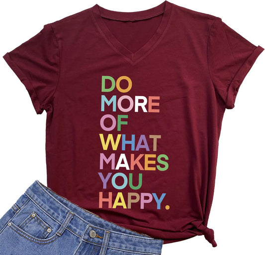 Womens Fun Happy Graphic Tees Summer Cute Letter Printed T-Shirts