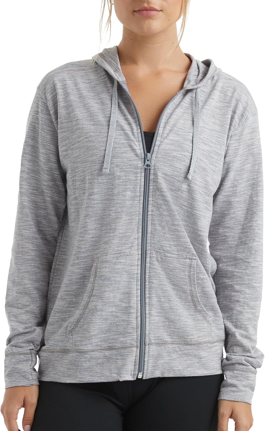womens Slub Knit Full-zip Hoodie, Textured Cotton Zip-up T-shirt Hoodie for Women