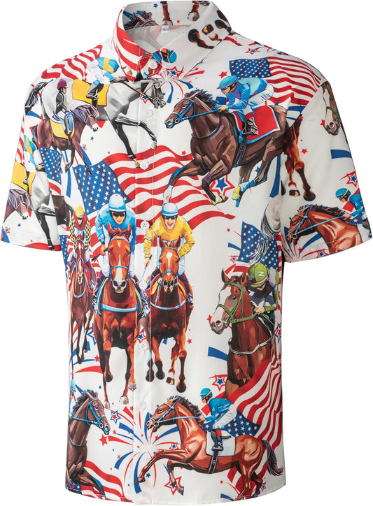 Men's Casual Button Down Shirts Regular Fit Short Sleeve Hawaiian Shirt for Men