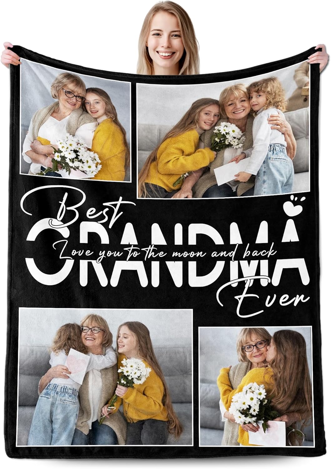 Personalized Mothers Day Birthday Gifts for Grandma from Granddaughter Grandson, Custom Mother's Day Blanket with Picture, Customized Photo Blanket Best Grandma Ever Gifts for Women Nana