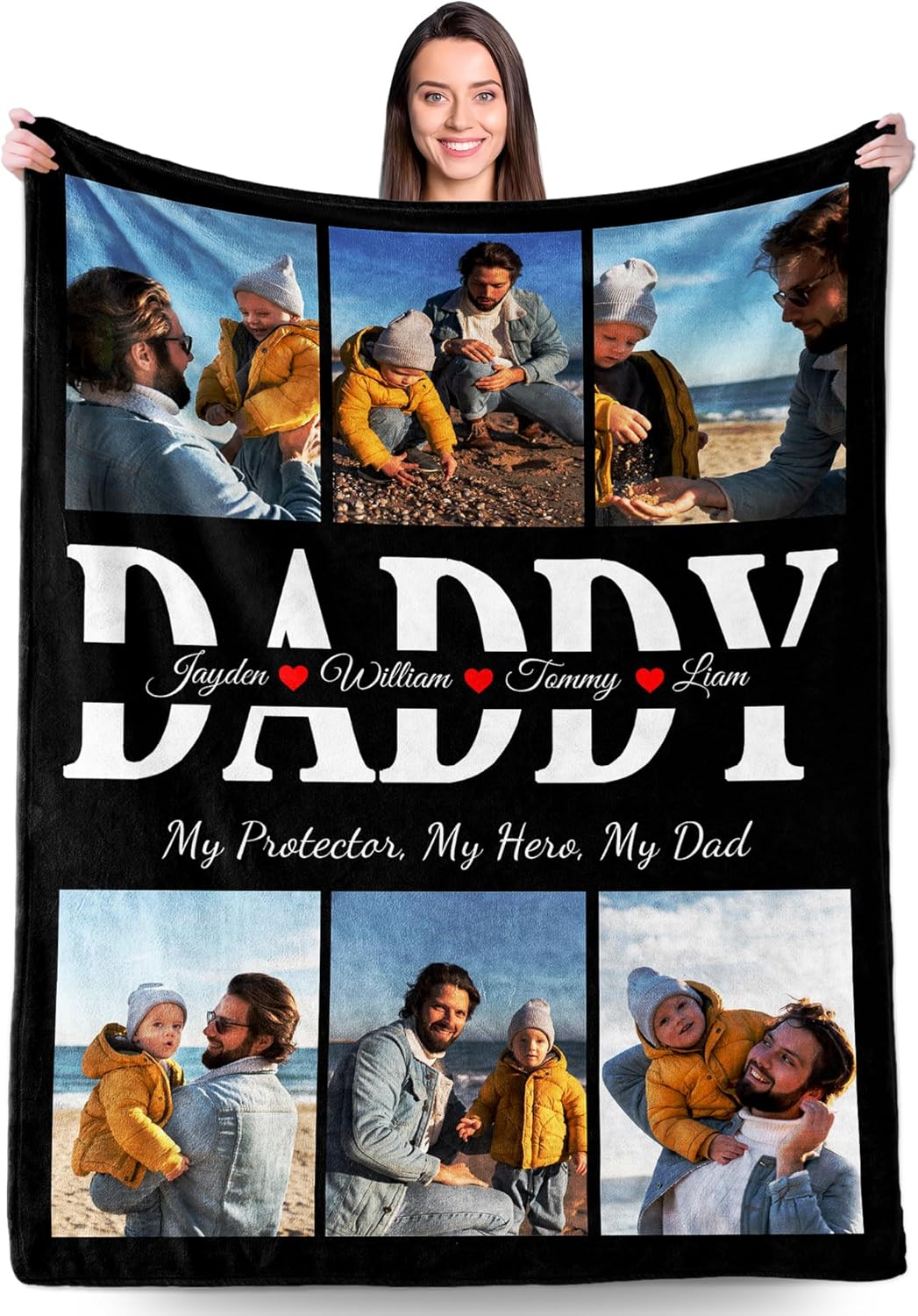 Personalized Fathers Day Birthday Gifts for Best Dad from Daughter Son Wife Kids, Customized Photo Blanket for Daddy, Custom Blanket with Picture, Dad Men Unique Gifts for Christmas Valentines Day