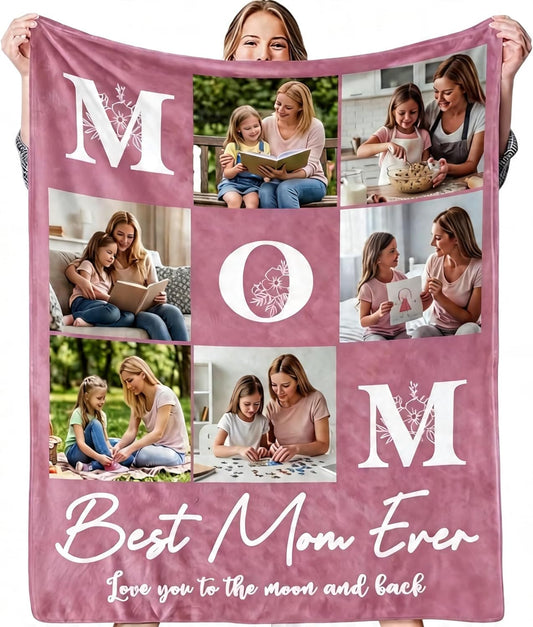 Jecivila Personalized Mother's Day Blanket - Custom Photo Text Flannel Throw for Mom Grandma, Birthday Anniversary Xmas Gift