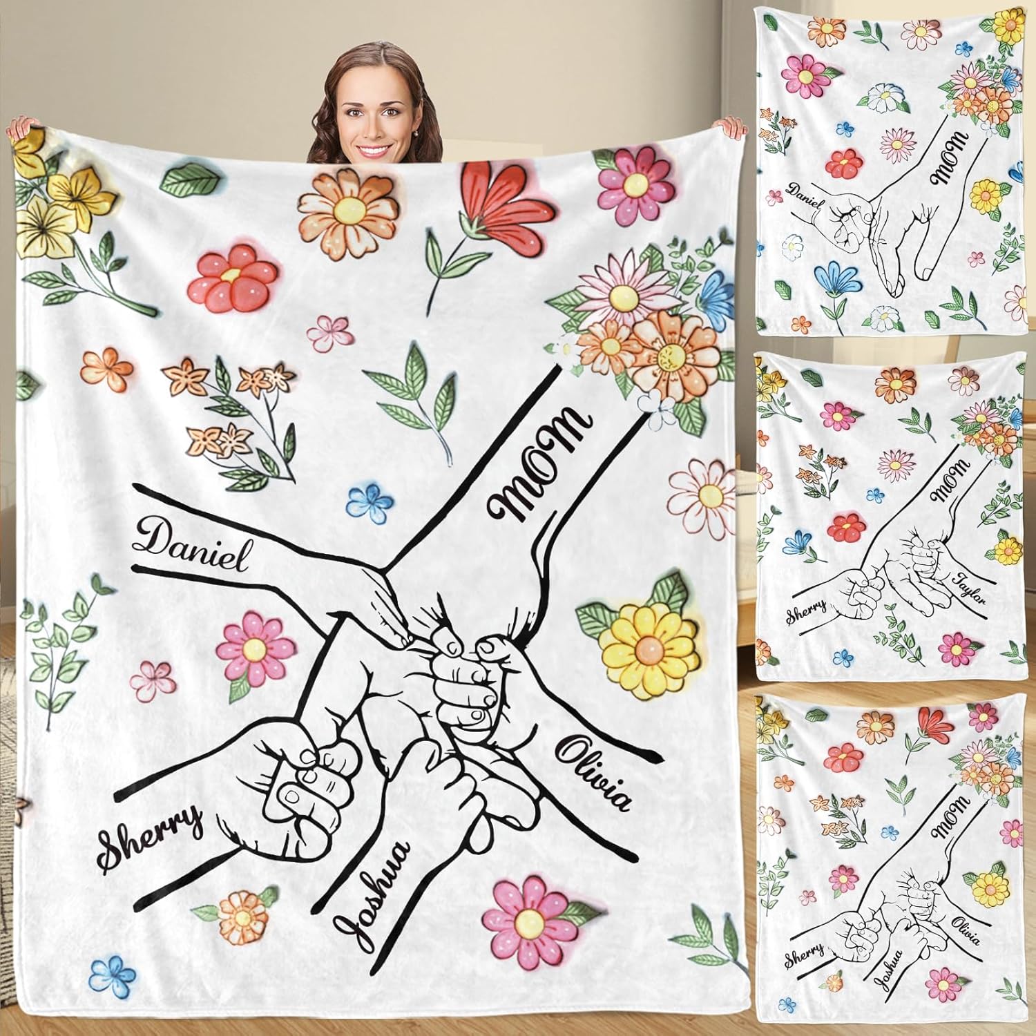 Mothers Day Personalized Gifts - Custom Blanket with Kids Name to Mom from Daughter Son Customized Soft Flannel Throw Name Blanket Gifts for Mom Wife Grandma Women