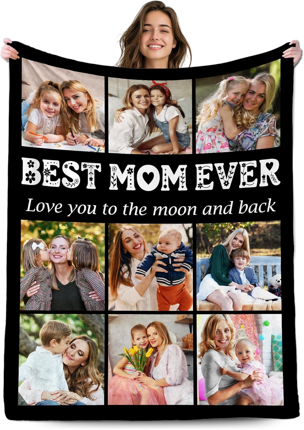 Personalized Mothers Day Birthday Gifts for Mom from Daughter Son Kids Husband, Custom Blanket with Picture, Customized Photo Blanket for Mama Wife Grandma, Mom Gifts for Anniversary Christmas