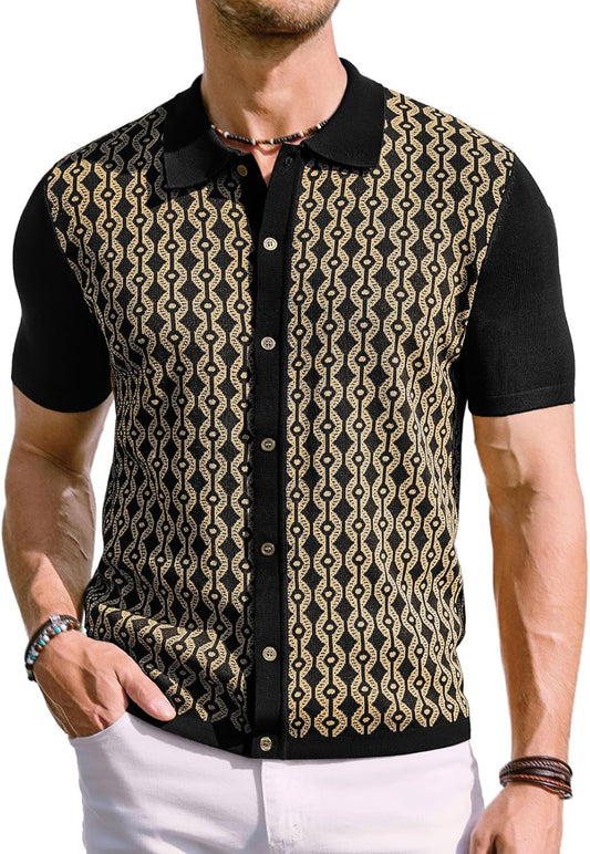 Men's Contrast 70s Vintage Polo Shirts Short Sleeve Knitwear