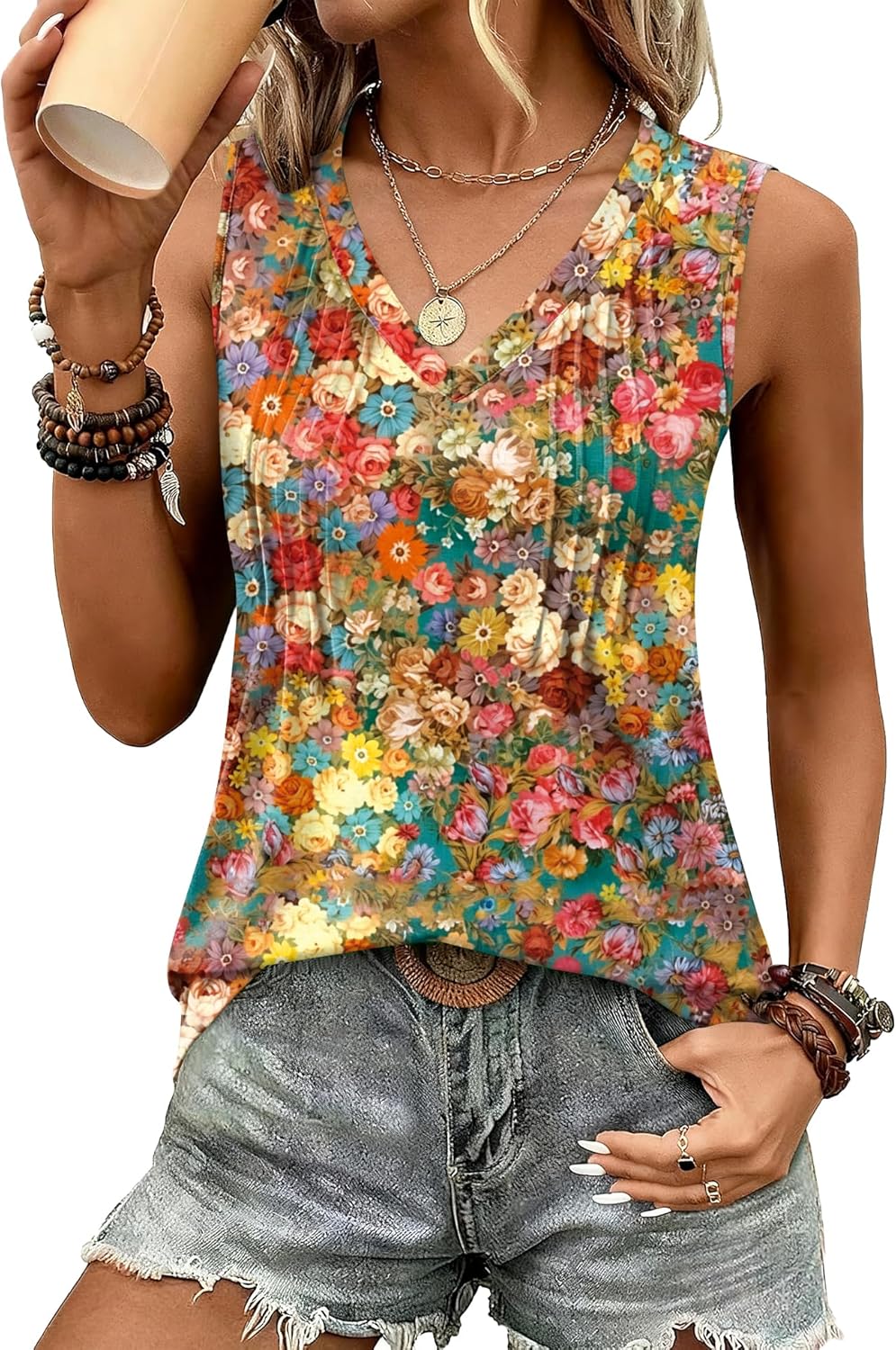Tank Tops for Women Loose Fit V Neck Sleeveless Shirts 2026 Fashion Summer Clothes S-3XL