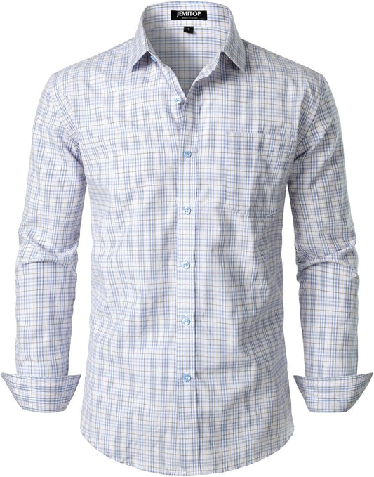 Men's Transitional Weather Slim Fit Long Sleeve Button Down Shirt Business Casual Dress Shirts with Pocket